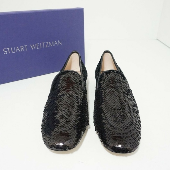 🆕 Stuart Weitzman Black Sequins Flats Loafers 7 N - Picture 6 of 8